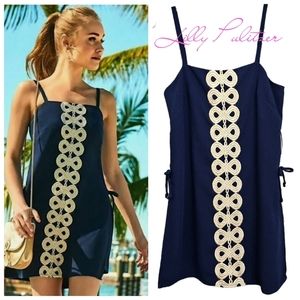 Lilly Pulitzer Nwot Sahar Navy/Gold Embroidered Accent Slip Strap Romper